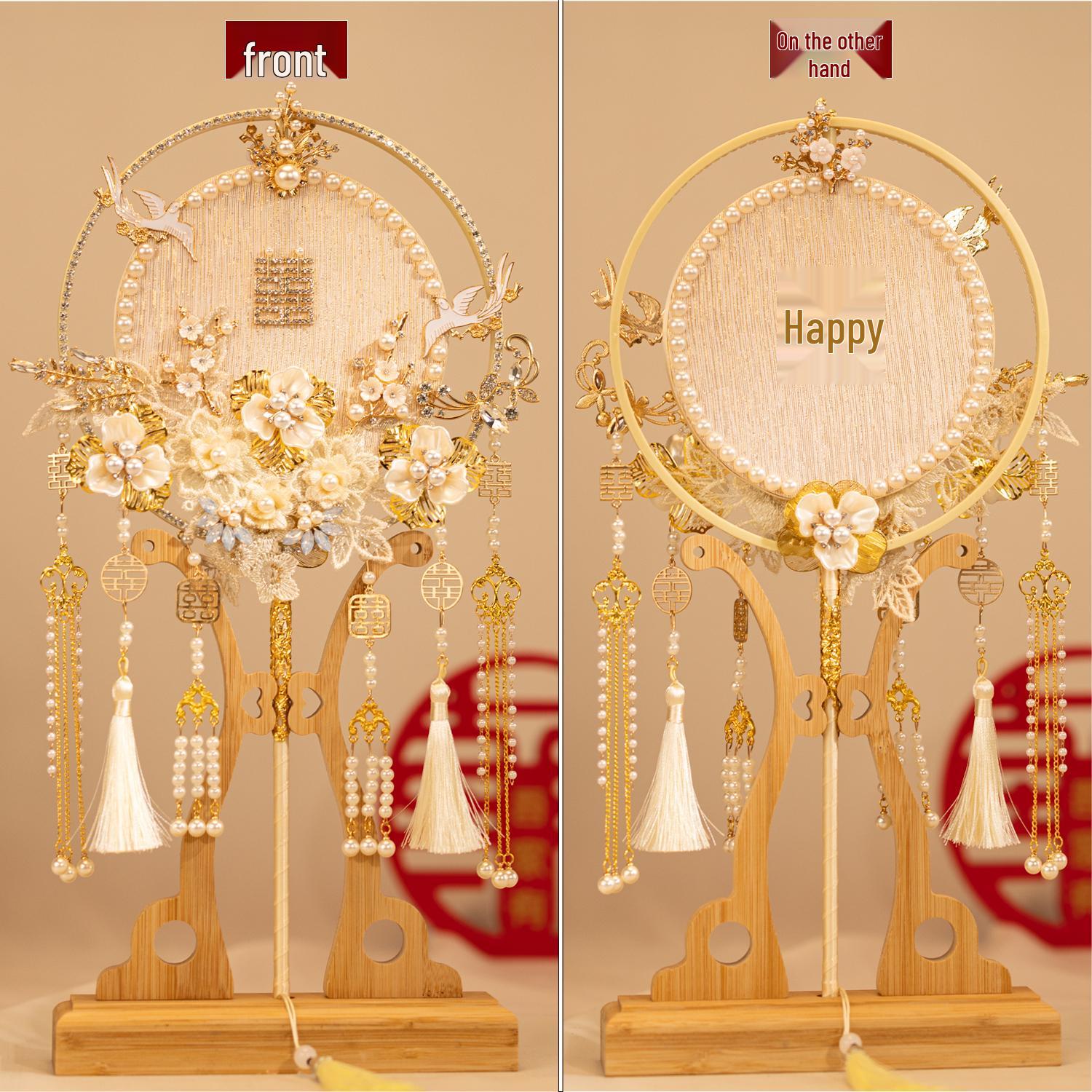 Золотой веер Сюхэ круглый свадебный набор для DIY – Китайский ручной работы веер для невесты, Древний стиль Single Fan