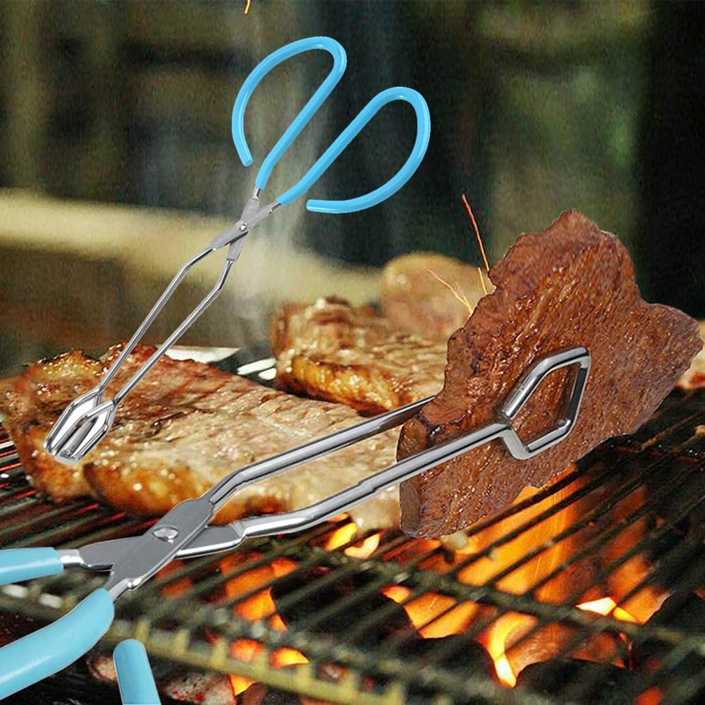 Steel Handles Baking Pastry Cooking Kitchen Supplies BBQ Tools Barbecue Clamp Food Scissor Tongs