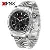 Oufannishi Men's Multifunction Chronograph Quartz Watch with Calendar and Stainless Steel Band, Waterproof Design