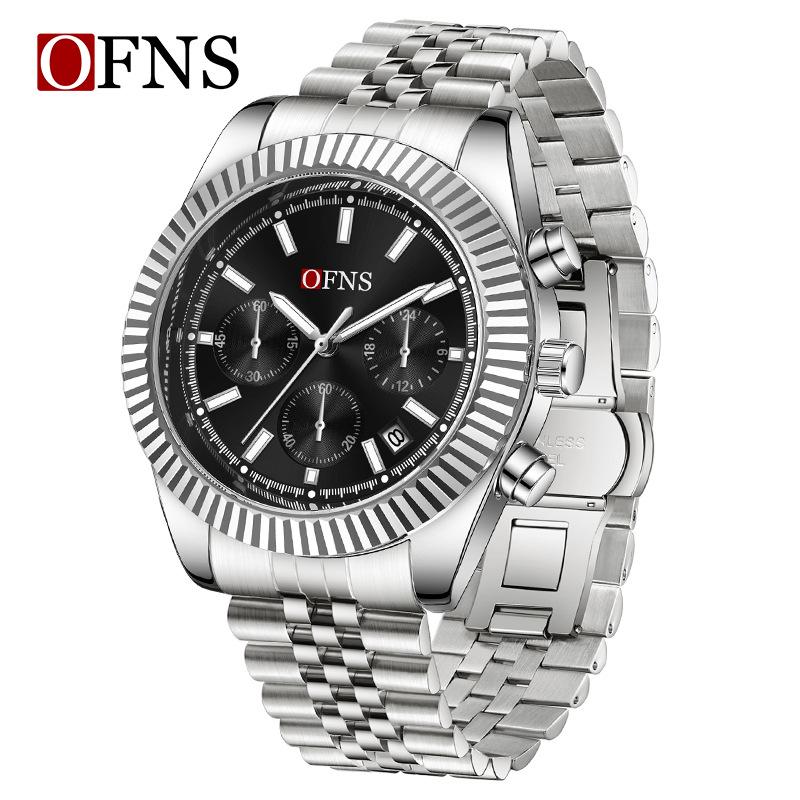 Oufannishi Men s Multifunction Chronograph Quartz Watch with Calendar and Stainless Steel Band, Waterproof Design