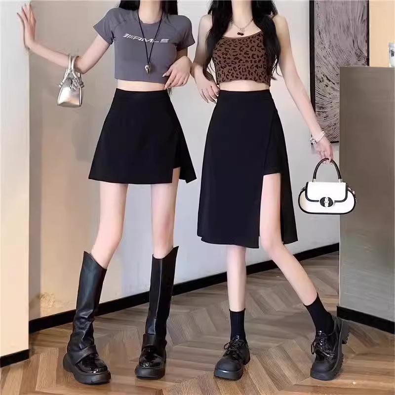 Slimming High-Waisted Black Midi Skirt with Slit for Summer 2025