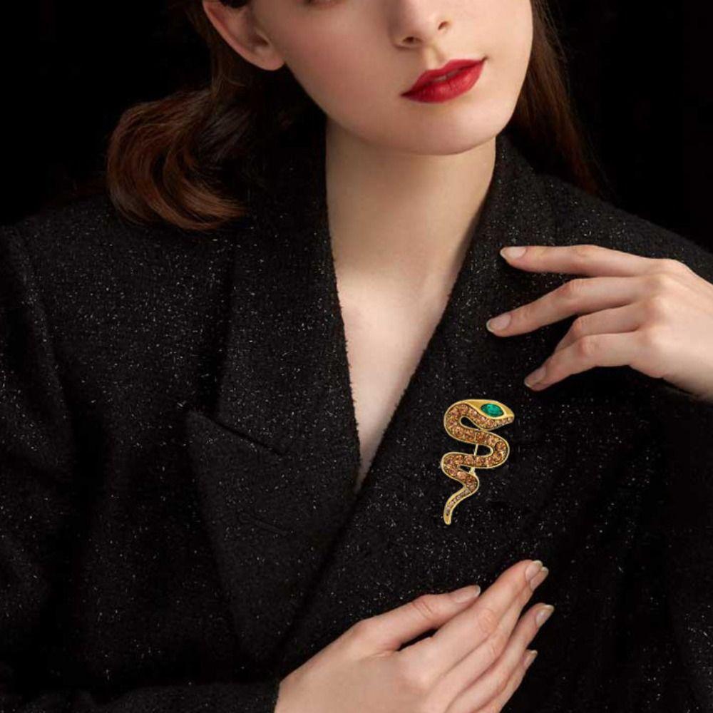 Zircon Zodiac Snake Brooch Zinc Zinc Alloy Metal Snake Lapel Pin Rhinestone Animal Collar Pins  New Year