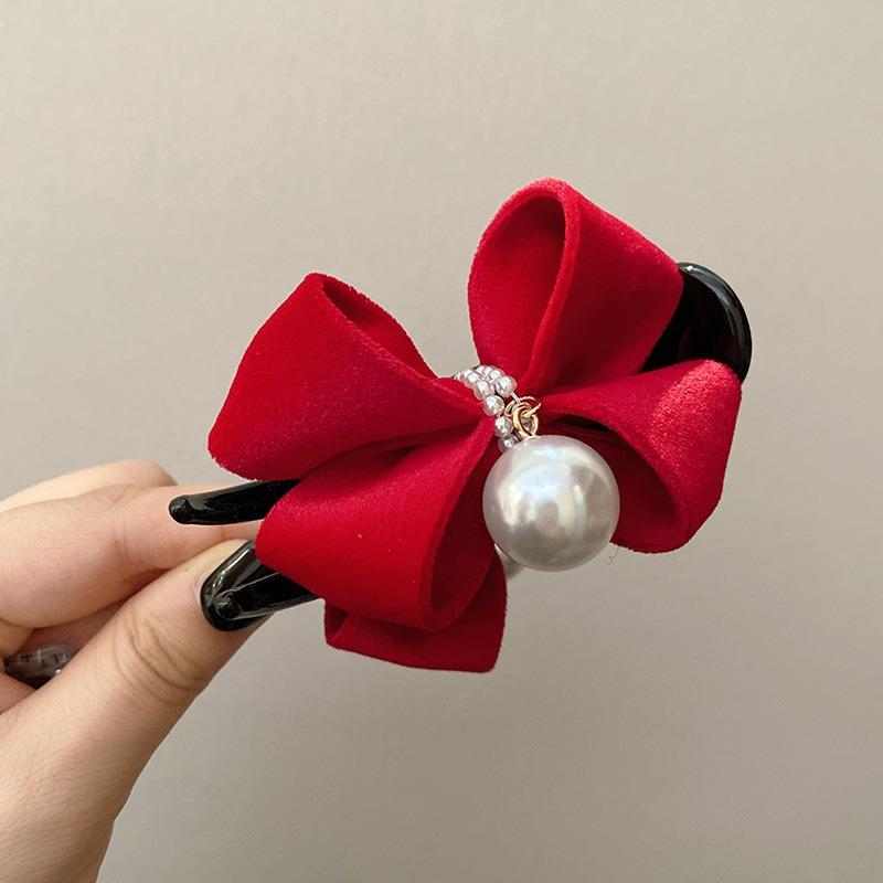 1 Piece of Bow, Pearl Clip, Temperament, Shark Clip, Korean Gentle Style Fabric Hair Accessory Girl Hair Accessoires
