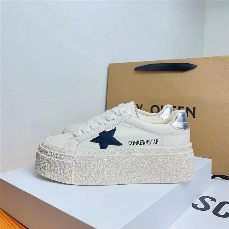 2025 new thick-soled star little white shoes women's Korean version casual versatile sports shoes inner height-increasing lace-up biscuit shoes