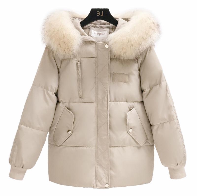 2025 Fall/Winter New Down Padded Jacket Girls' College Style Student Big Fur Collar Loose Cotton Jacket
