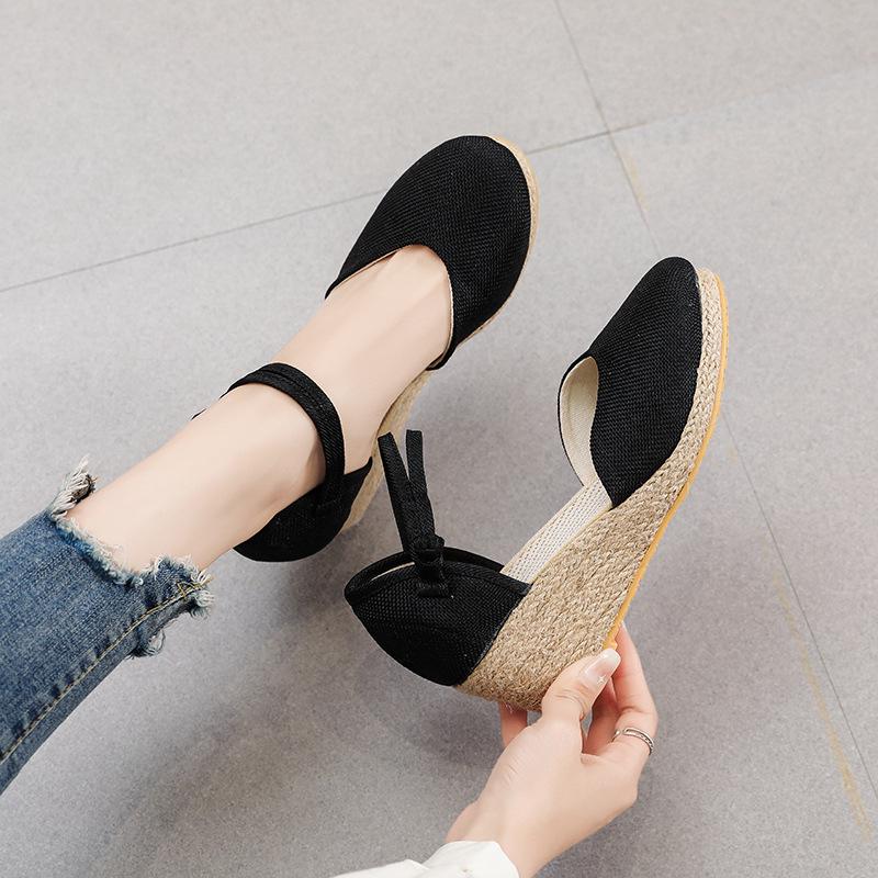 Women's Korean Style Versatile Summer Wedge Sandals: Breathable One-Strap High Heels for Fashion and Travel.