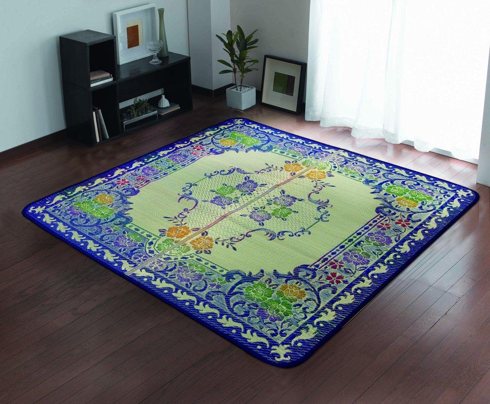 IKEHIKO "DX Marvelous" Igusa Rug, 2-Tatami Size, Blue, Approx. 191 x 191 cm (Non-Woven Backing)