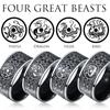 Black Plated Titanium Steel Narrow Men's Ring With Four Divine Beasts Design