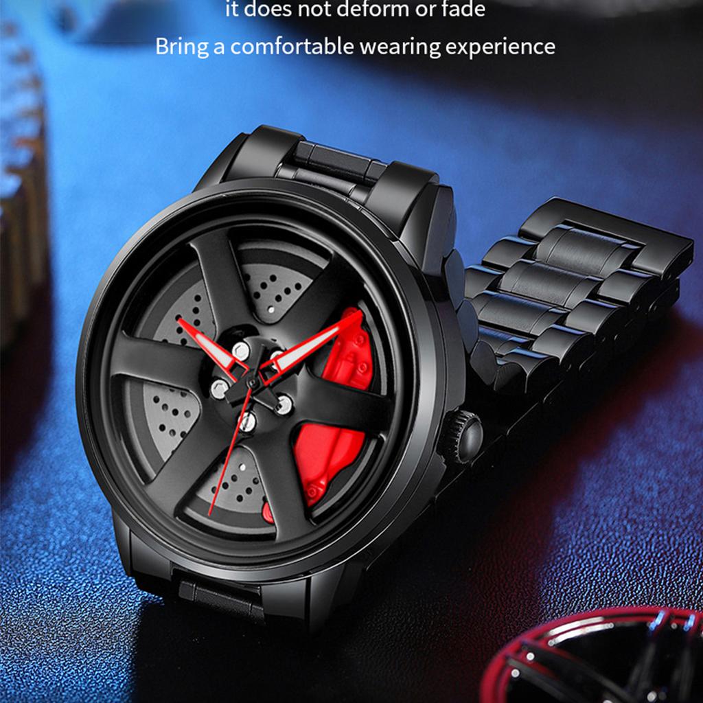 Sports Car Watch Rotating Dial Stainless Steel Strap 3Bar Waterproof Quartz Movement Watches