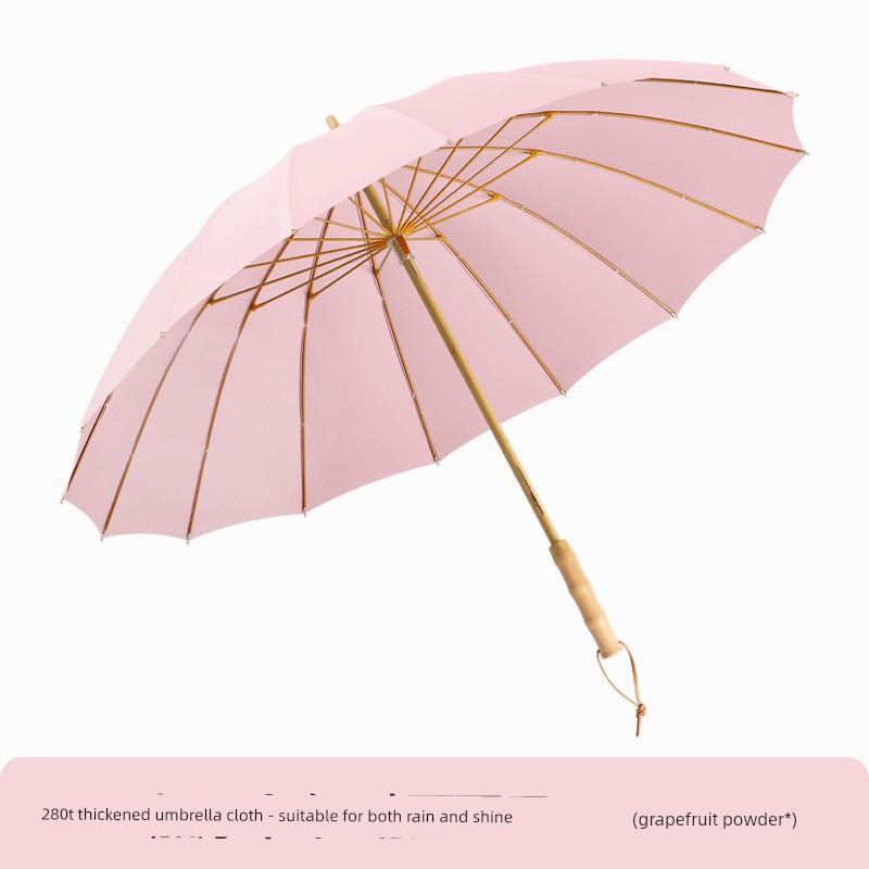 Neuer Traditioneller Langgriff-Regenschirm im Chinesischen Stil, 16 Rippen, Manuell, Große Größe, Verstärkt, Robust, Windbeständig, Verdickt, Sonnenschirm 105CM rosa