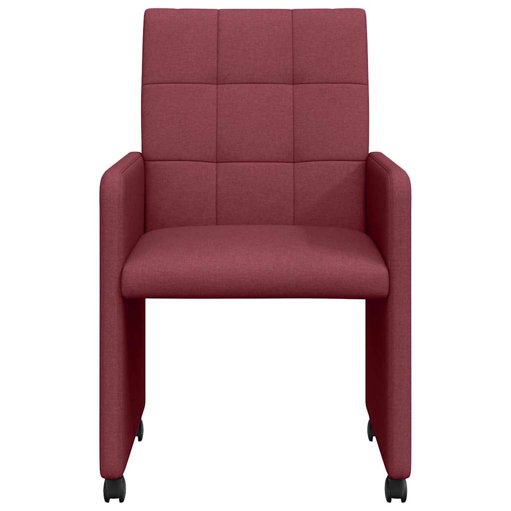 Dining Chairs with Casters 2 pcs Burgundy 58 x 65 x 94 cm Fabric