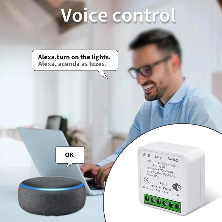 Tuya WiFi Smart Switch 16A Relay Receiver RF433Mhz 1/2/3Gang Panel Switch Intelligent Module Alexa Google Home Voice Control
