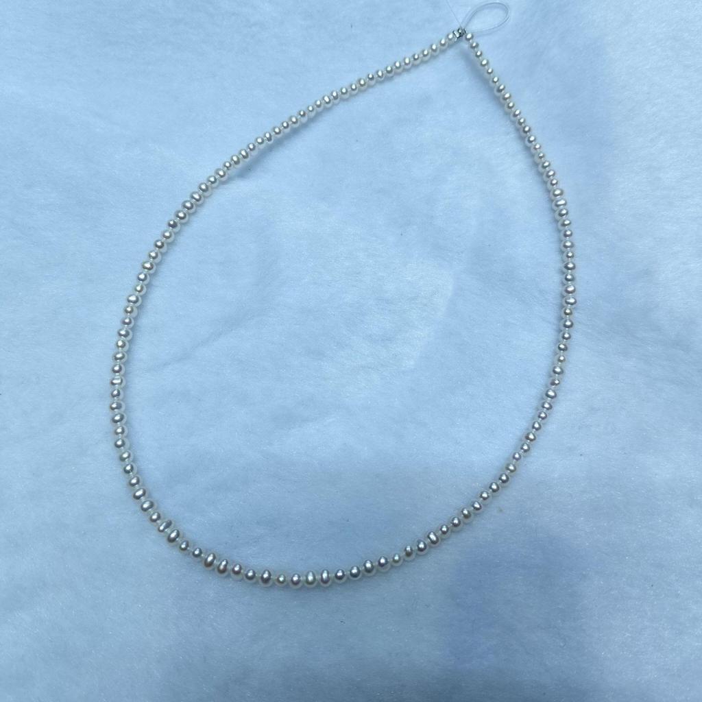 Freshwater Millet Pearl Semi-Finished Necklace 3-3.5mm White Near-Round Lustrous Beads for DIY Jewelry
