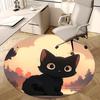 1pc Anime Design Round Carpet Cute Black Cat Sunset Print Chair Mat for Office, Home Decor, Living Room, Bedroom, Game Room Gift
