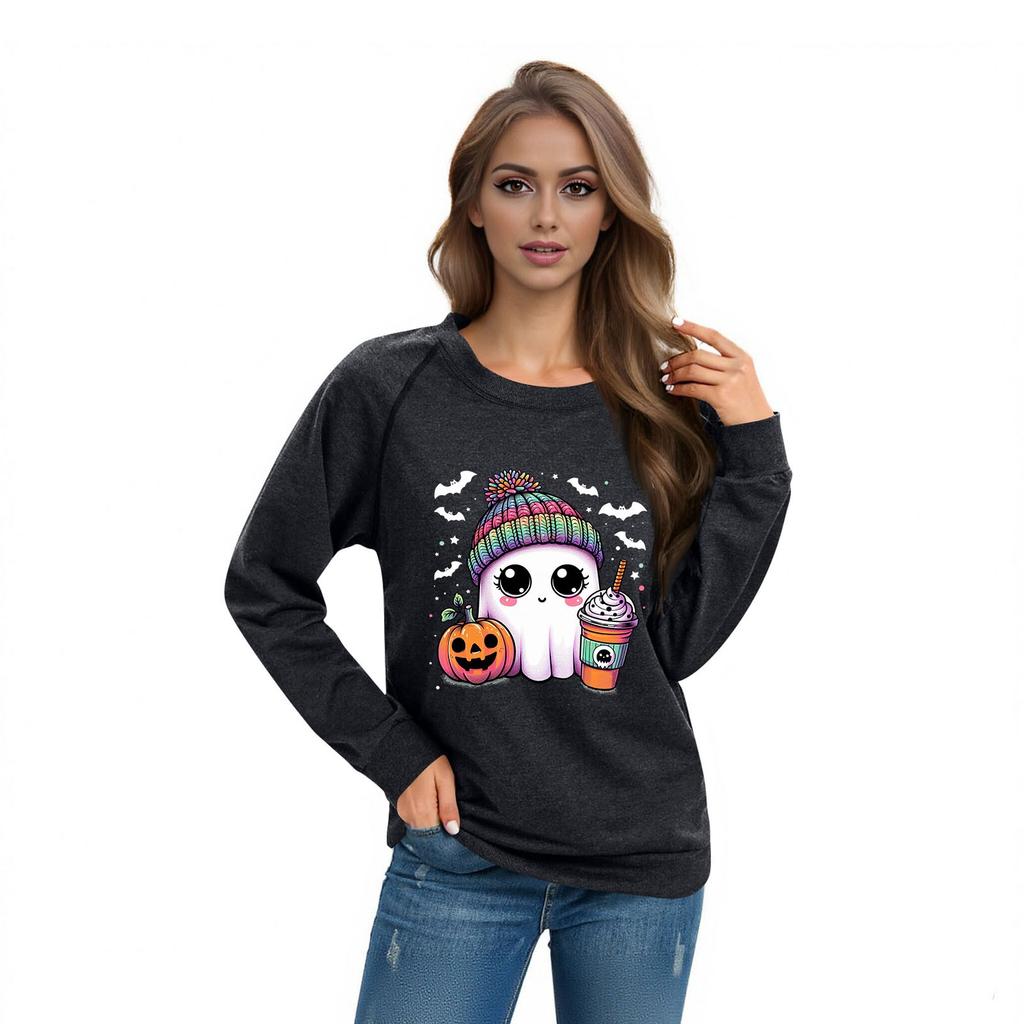 Women's Casual  Raglan O-neck Long Sleeve Halloween Print Top