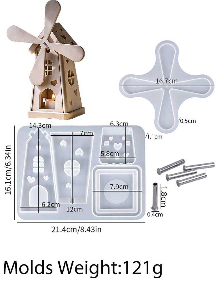 Spinning Windmill Candle Holder Silicone Mold DIY Hollow Splicing House Candlestick Gypsum Molds Plaster Resin Crafts Making
