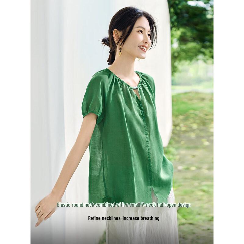 XWI Women's Ramie Lyocell Blend Round Neck Shirt