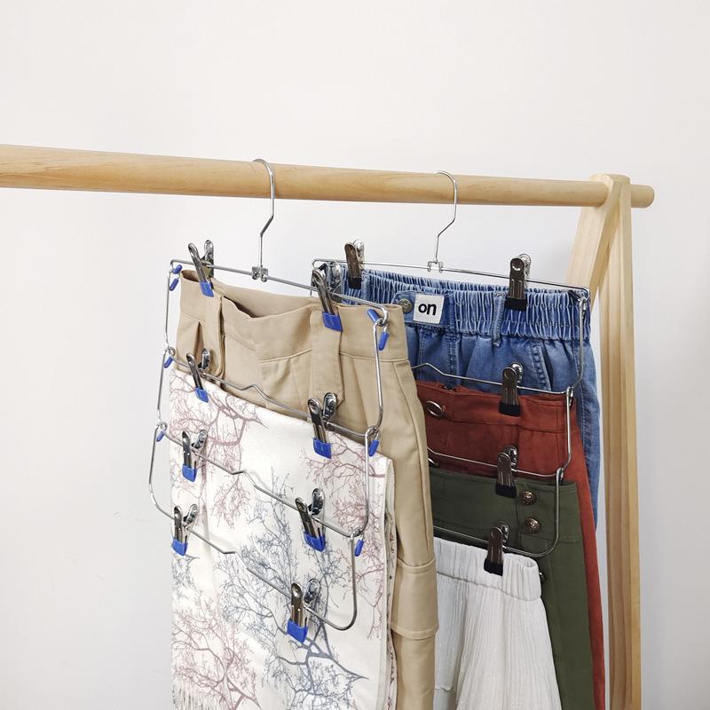 Multi-Functional Home Non-Slip Metal Pants Rack Creative Stainless Steel Seamless Hanger Simple Storage Skirt Rack