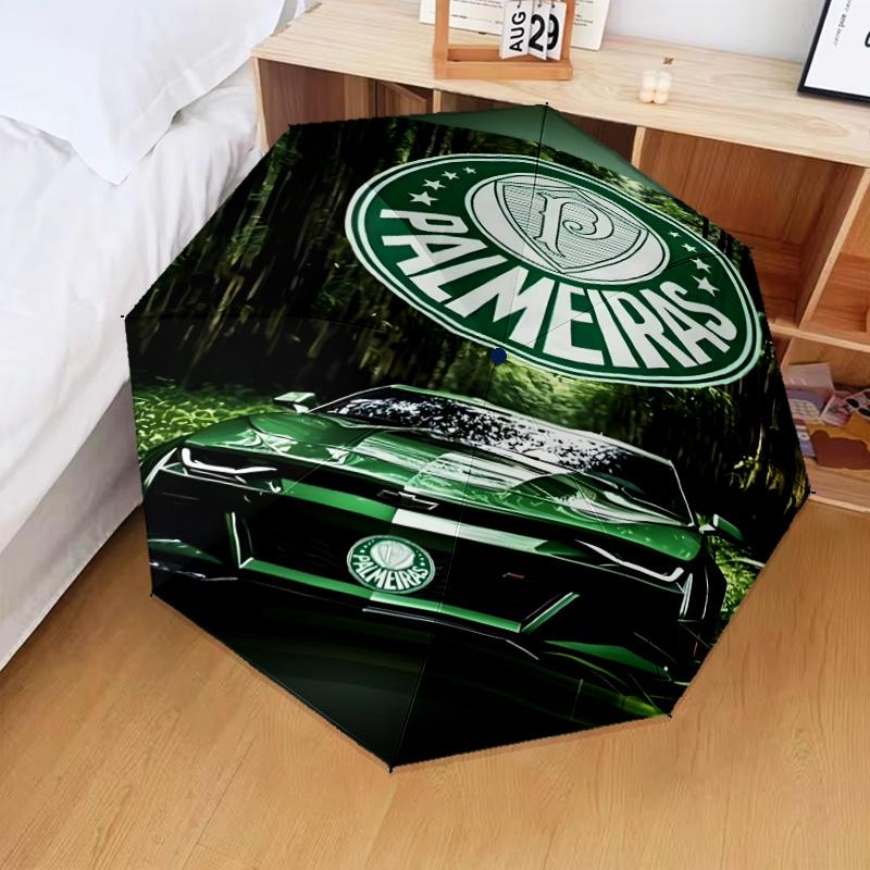 1PC Green And White Passion Printed Umbrella Folding Umbrella, Automatic Umbrella 8-Frame for Travel, Camping Fan Gifts Christmas Gifts