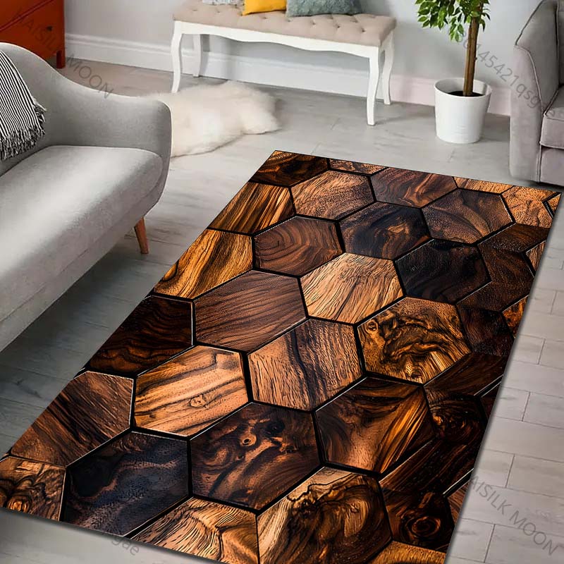 HD Wooden Block Honeycomb Splicing Carpet for Living Room Bedroom Sofa Home Decor Non-slip Floor Mat Modern Rugs Area Rug