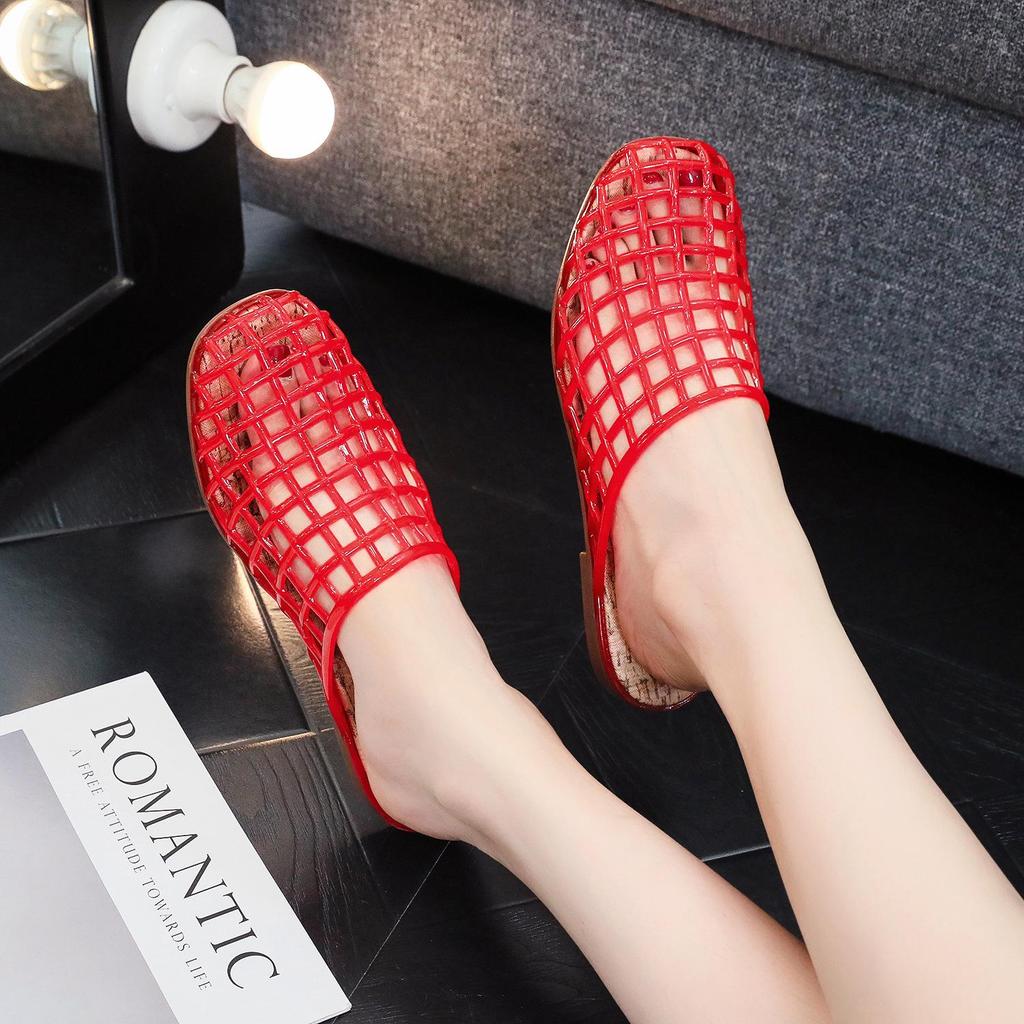 Transparent Mesh Half-Slippers: Women's Casual Korean Slip-On Sandals