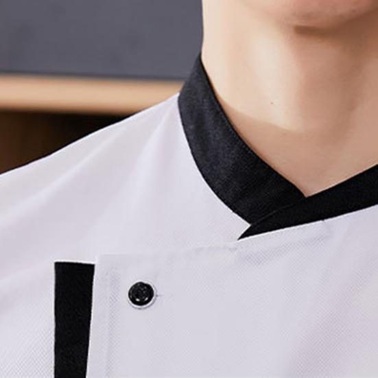 Chef Uniform Apron Hat Set Stand Collar Short Sleeve Chef Apparel with Multi-Pocket Design Patchwork Color Kitchen Staff Clothing