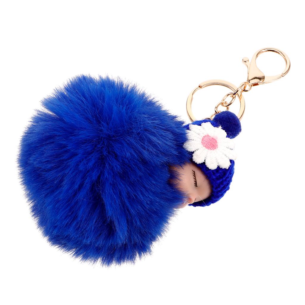 Stuffed Chain Soft Key Ring Ring For Handbag Key Chain Pompom Keychain Car Decor Royal Blue Stuffed Pendant