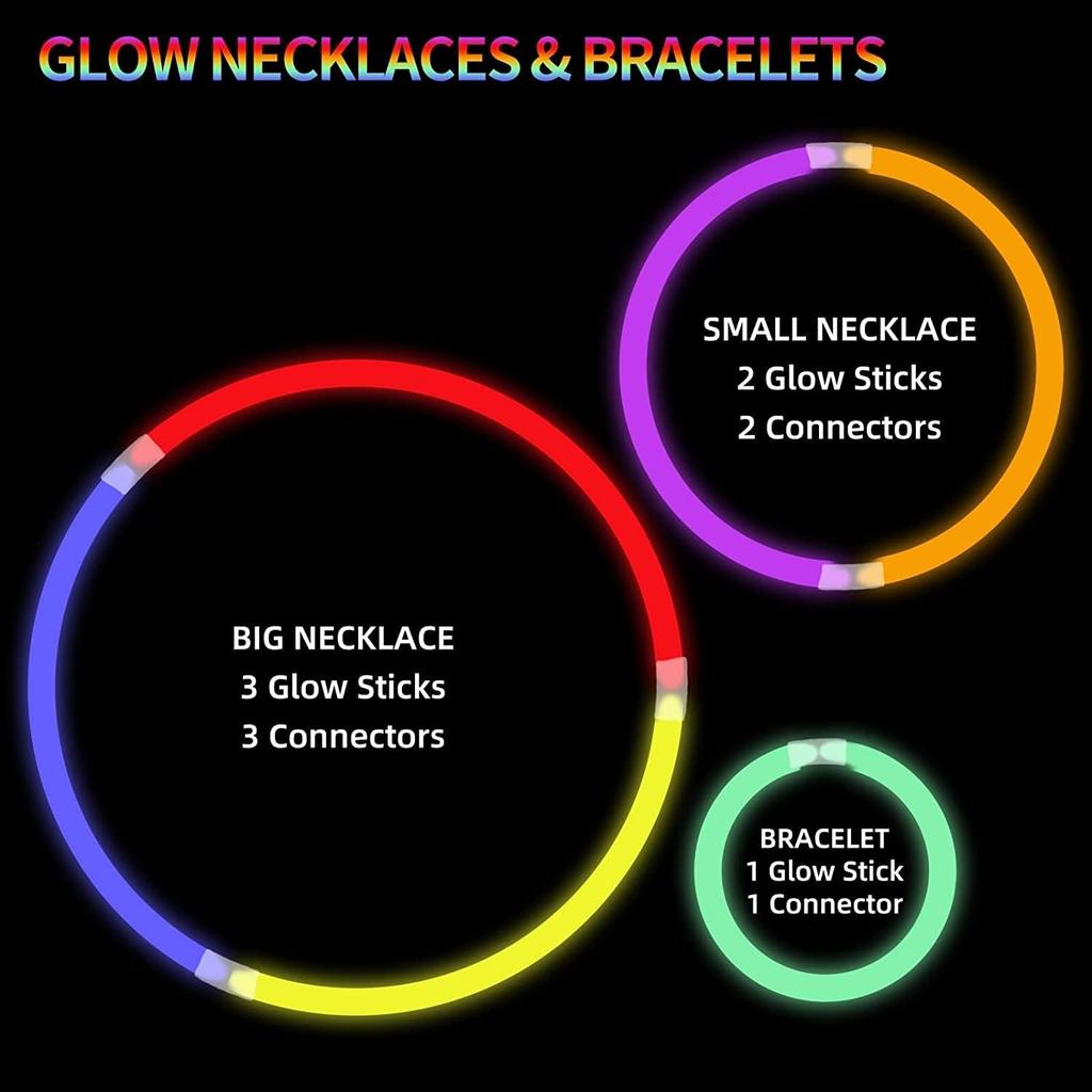 Glow Sticks 100pcs 8" with Connectors - Glow Bracelets, Necklaces for Kids, Adults Party, Festival, Halloween, Wedding, Christmas
