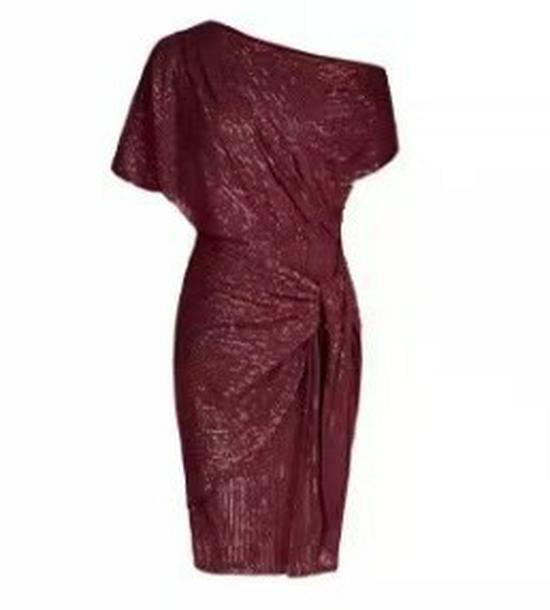 Shiny Sequin Trim One-Shoulder Beaded Mesh Formal Dress for Women
