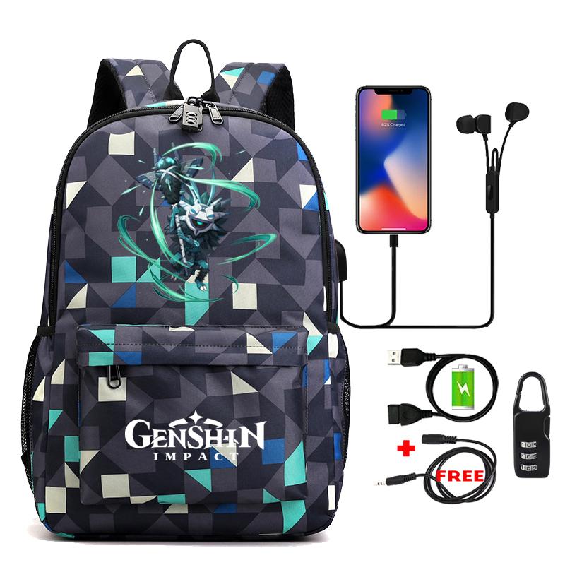 Anime Game Usb Charging Travel Backpack Students Large Capacity Bookbag for Boy Girl Printed Canvas Backpack School Bag Kids Gifts