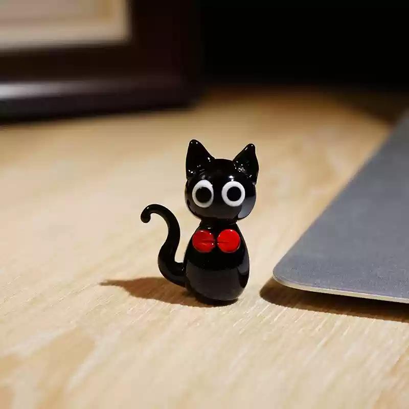 Cartoon Black Cat Mini Glass Ornaments Handmaking Kitten Cute Crafts Colored Glaze Table Decoration for Birthday Gifts 2025 New