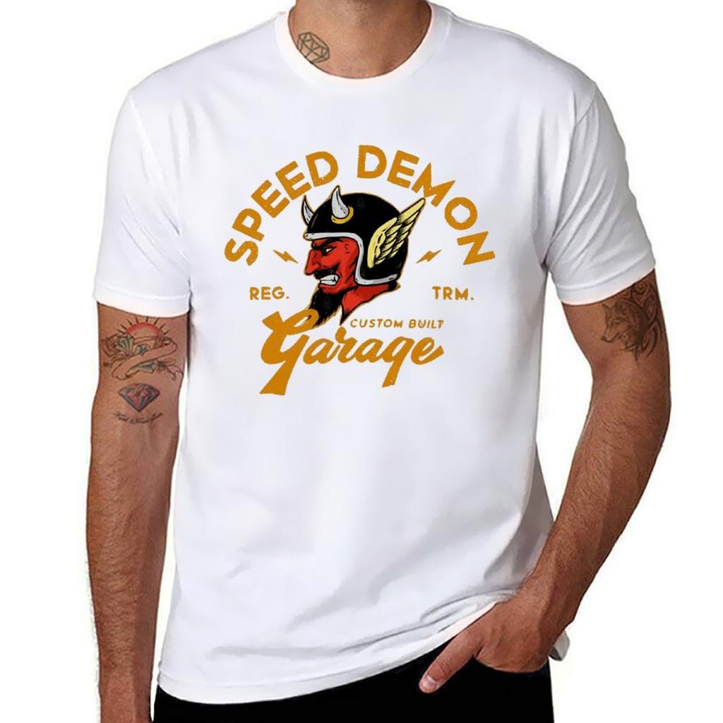 Speed Demon Garage T-Shirt Boys Whites Korean Fashion Mens T Shirts Pack