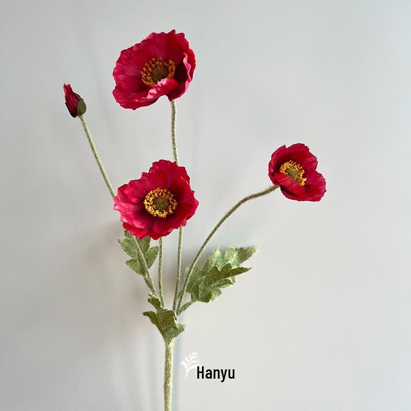 Autumn Poppy Flocked Artificial Flowers for Wedding and Home Decor