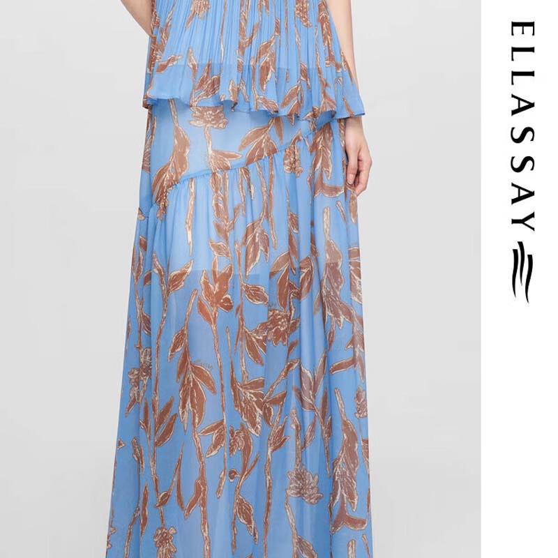 ELLASSAY Women's Bias-Cut Print Spliced Long Skirt