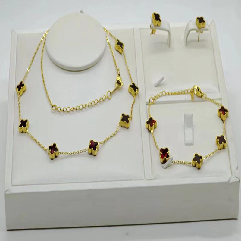 3 stk 9 mm ikke-falmende kløver halskjede, armbånd, øredobbsett, smykkesett av høy kvalitet