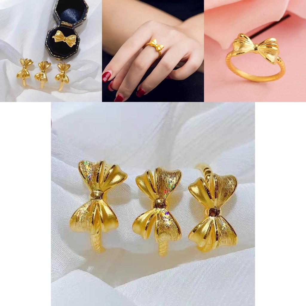 Elegant Gold Plated Brass Open Bow Ring Adjustable Minimalist Women's Fashion Jewelry