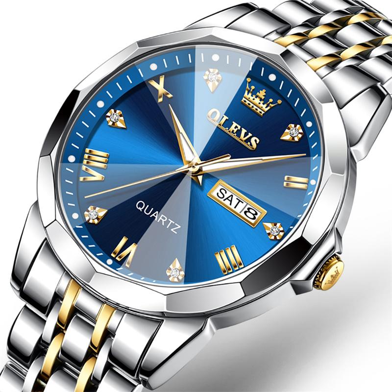 OLEVS Watch for Men Luxury Brand Black Steel Strap 3ATM Waterproof Date Luminous Quartz Men's Watches Reloj Hombre