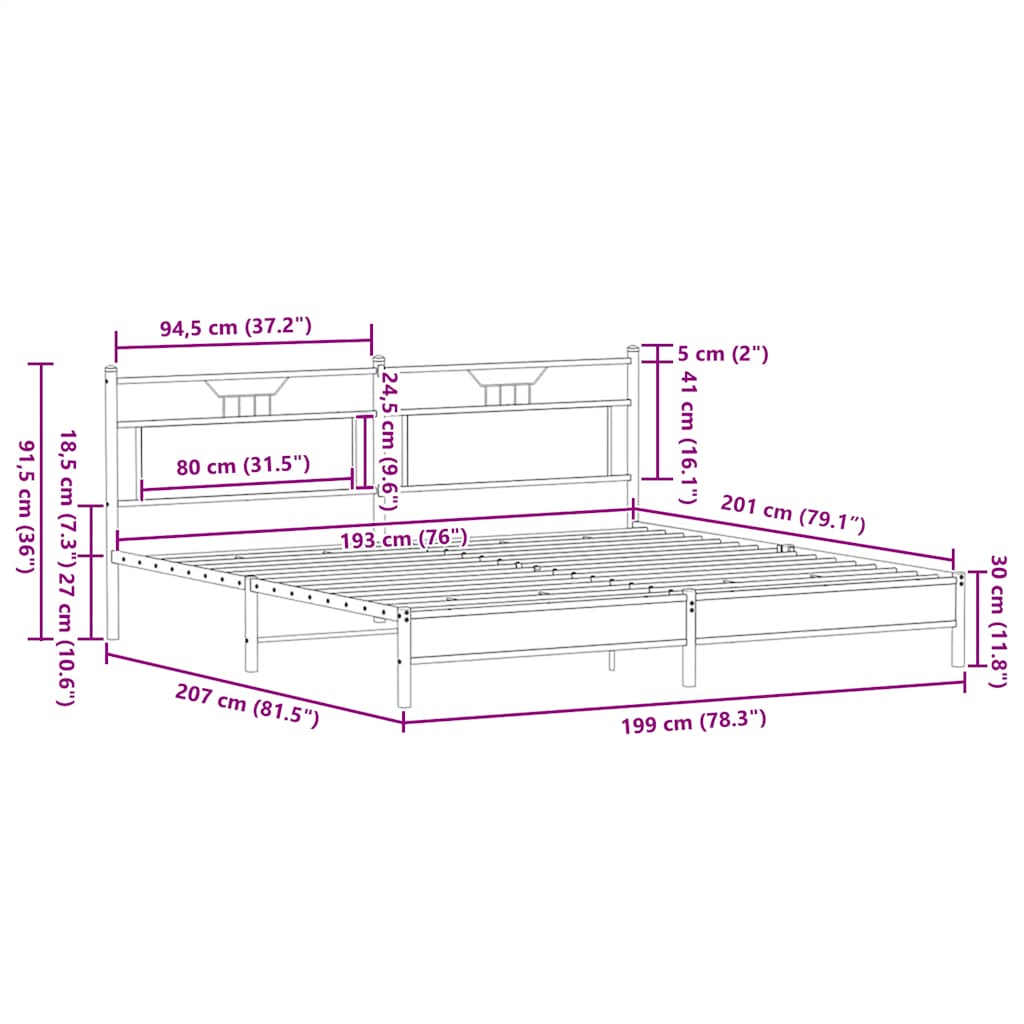 Bed Frame without Mattress Brown Oak Effect 193 x 201 cm