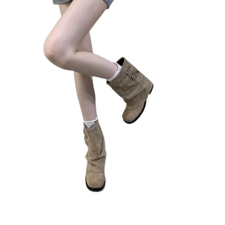 Coarse Heel Trousers Black with Skirt Martin Boots Women's Shoes 2025 New Brown Maillard Short Boots Spring and Autumn Single Boots