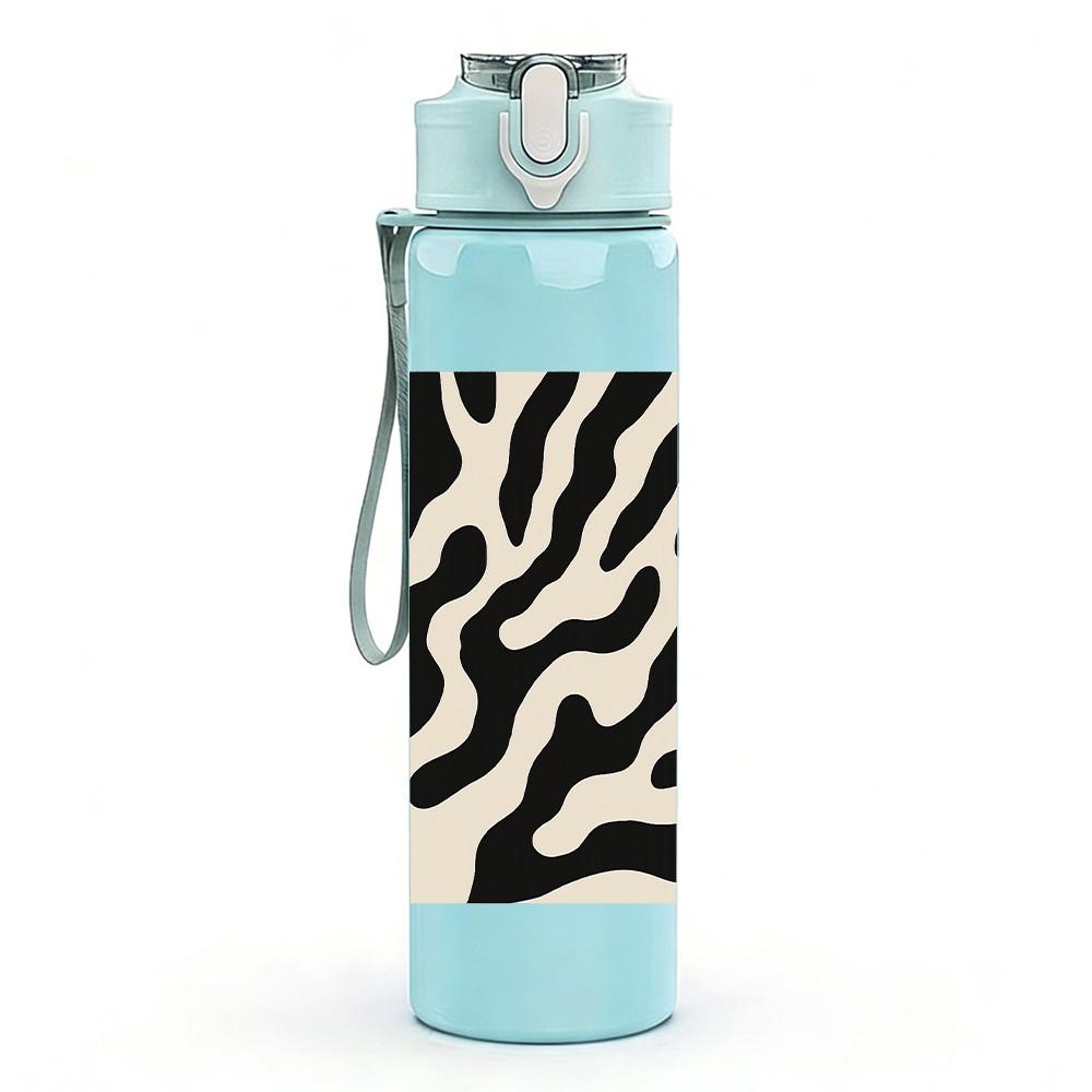 1PC Zebra Stripe Pattern 750ml Color Plastic Sports Water Bottle Leakproof Flip Straw Lid Suitable for Sports Office Home Use