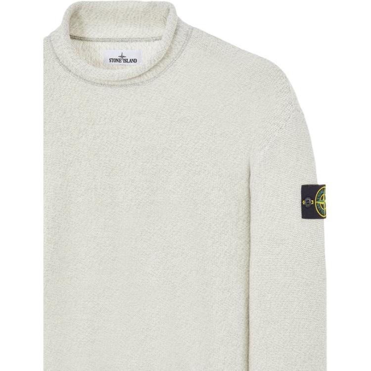 STONE ISLAND FW22 Logo Patch Solid Color Pullover Long Sleeve Wool Sweater Men Sweater White Gray 7715527C7-V0061