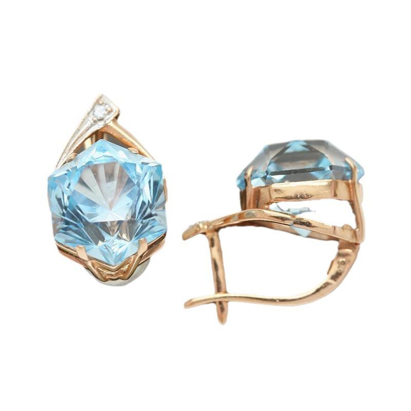 Exquisite Russian 585 Purple Gold Topaz Earrings For Women'S Crystal Clear Simple Temperament Rose Gold-Plated Colored Gold Earrings