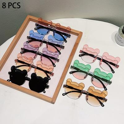 1/8 Pcs Cute Bear Shaped Sunglasses for Children  New Fashion Kids Rimless Decor Shades Ins Gradient Multi-color Sun Glasses