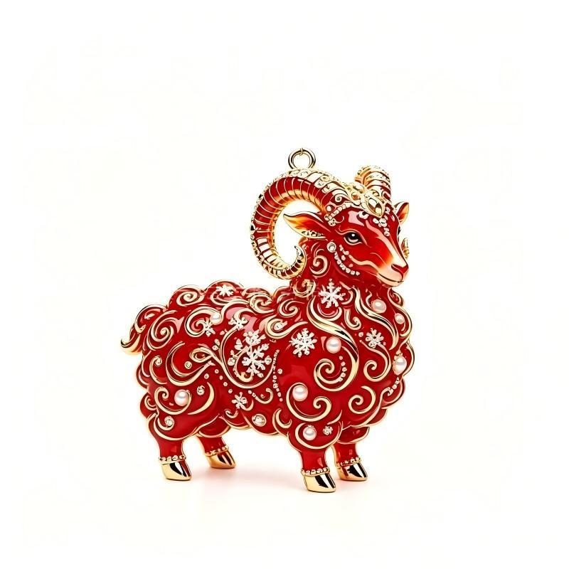 2D Flat Goat Hanging Ornament Acrylic Shining Goat Pendant Simulation Artificial Rhinestone Christmas Tree Ornament Bag Charms