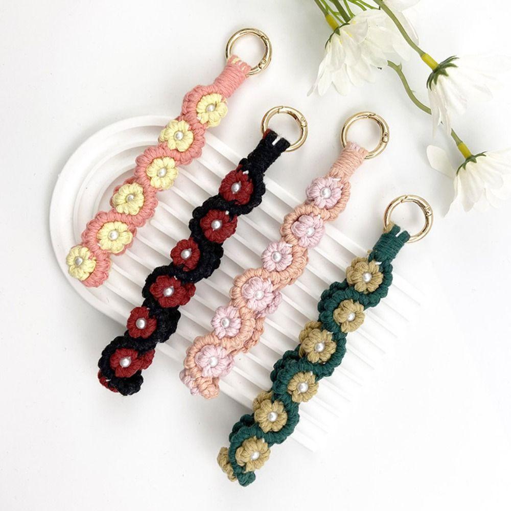 

Retro Mobile Phone Chain Ins Bag Pendant Macrame Pearl Flower Keychain Women