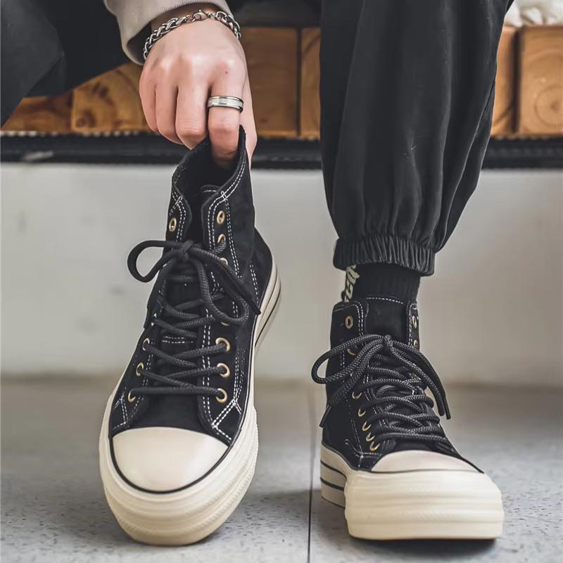 High Top Vintage Canvas Shoes Student Espadrilles Platform Comfort Mens Vulcanize Shoes Men Brown Sneakers Zapatillas De Lona
