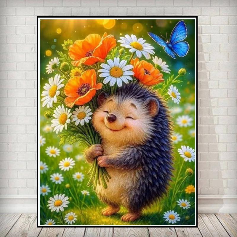 Schattige Egel Diamant Schilderen Kunst Dierenpatroon voor Volwassenen Beginners DIY Likes Diamant Mozaïek Margriet Klaproos Bloem Handgemaakt Cadeau