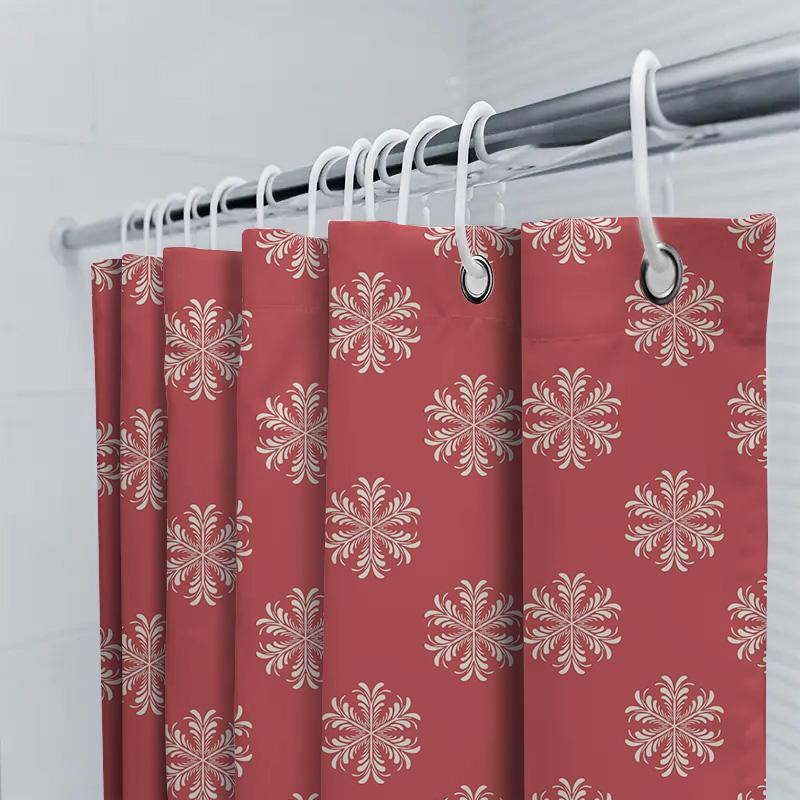 Red Floral Snowflake Shower Curtain Waterproof Decor Bathroom Liner Set For Bathtub Home Improvement Supplies 180Cm X 245Cm (67I