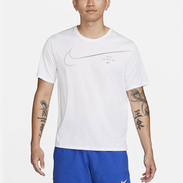 Nike Large Logo Sport Training Breathable Quick-Dry Crew Neck Short Sleeve T-Shirt Men Tops White DM4812-100