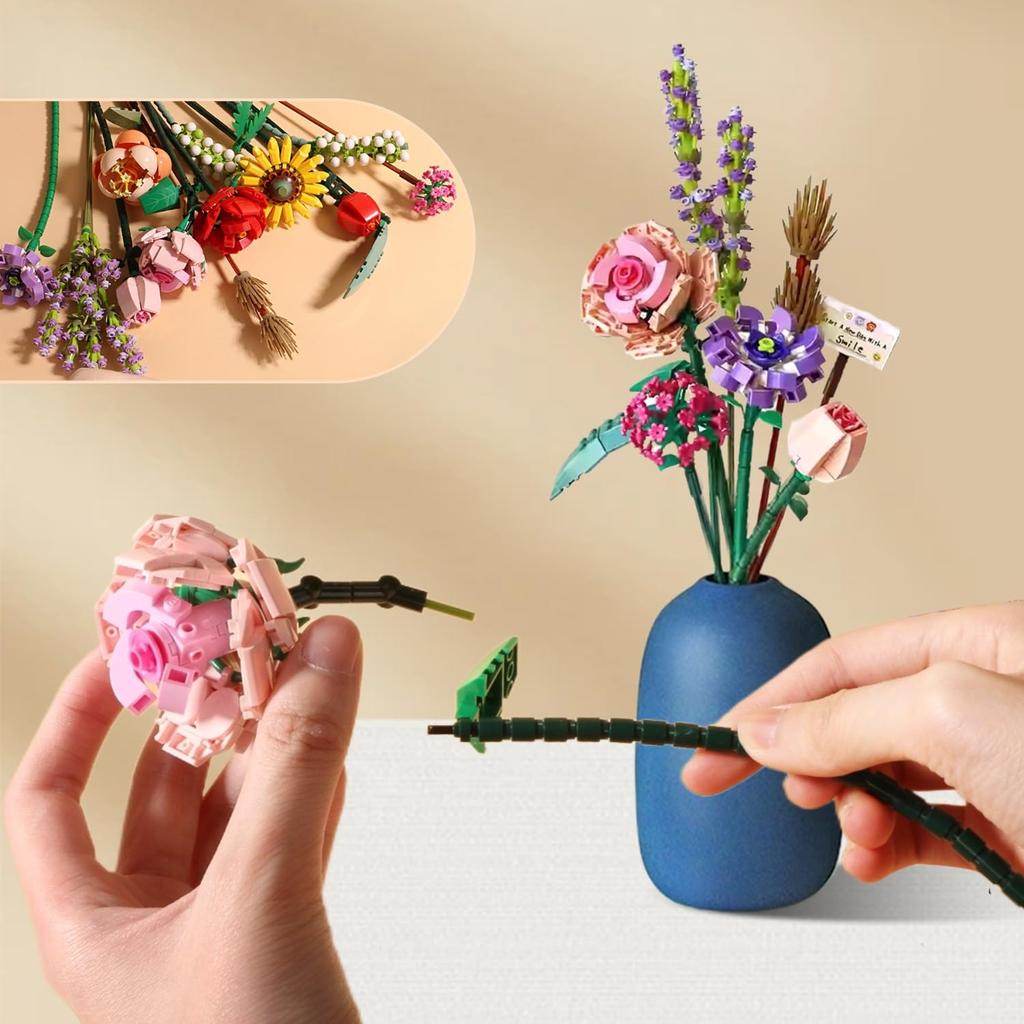 Mini Block Kids Building Toys Bricks Flowers Puzzle Pot Plants Girls Gift Home Decor (1657-1659(With Box))